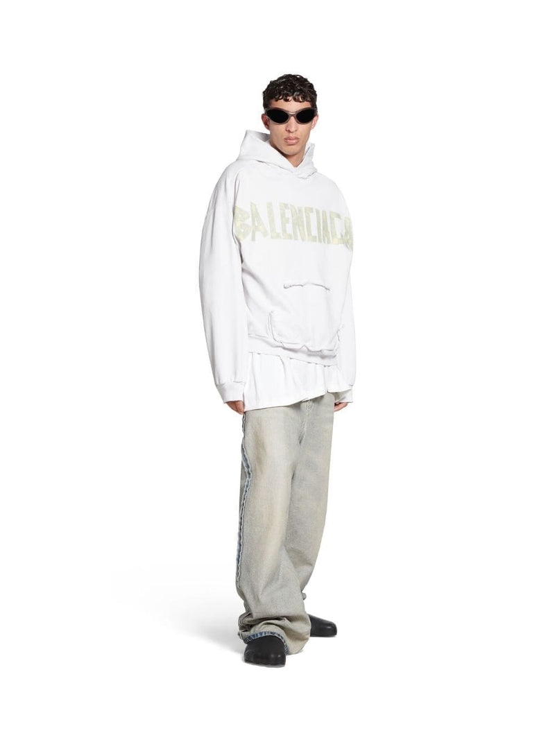 BalenciagaTape Type Ripped Pocket White Hoodie  at Fashion Clinic