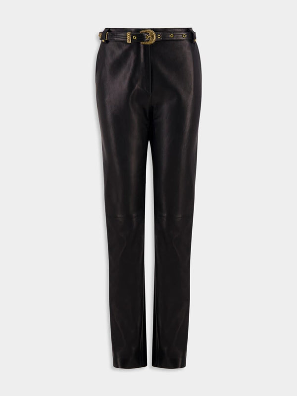 BalmainBelted Leather Trousers at Fashion Clinic