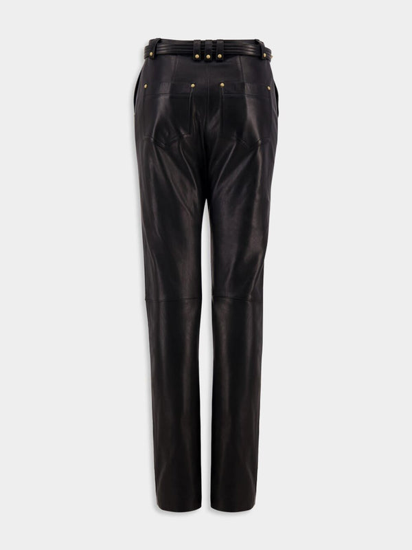 BalmainBelted Leather Trousers at Fashion Clinic