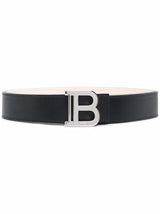 BalmainBlack Smooth Leather B-Belt at Fashion Clinic
