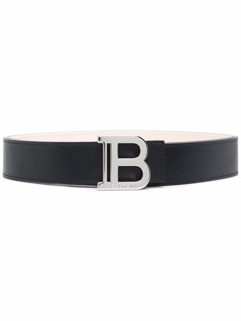 BalmainBlack Smooth Leather B-Belt at Fashion Clinic