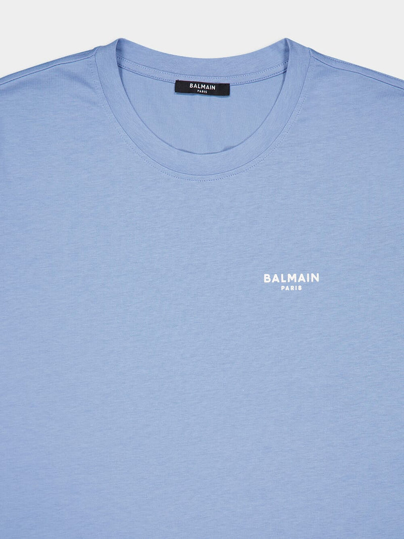BalmainContrasting Logo Cotton Blue T-Shirt at Fashion Clinic