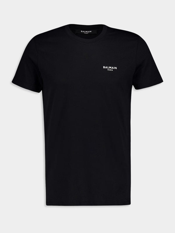 BalmainContrasting Logo Flocked Black T-Shirt at Fashion Clinic