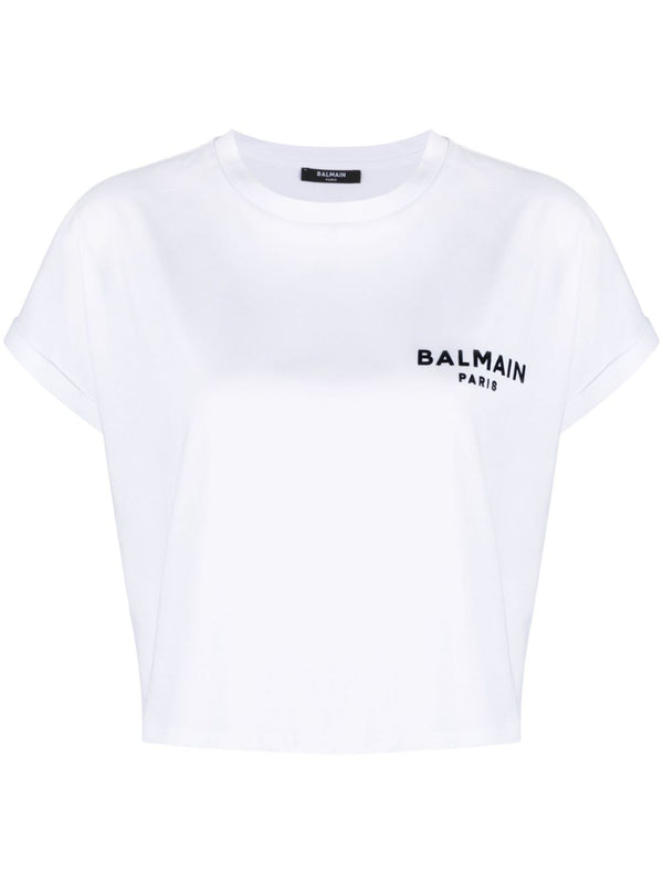 BalmainCropped cotton t-shirt at Fashion Clinic