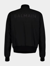 BalmainLogo-Applique Black Bomber Jacket at Fashion Clinic