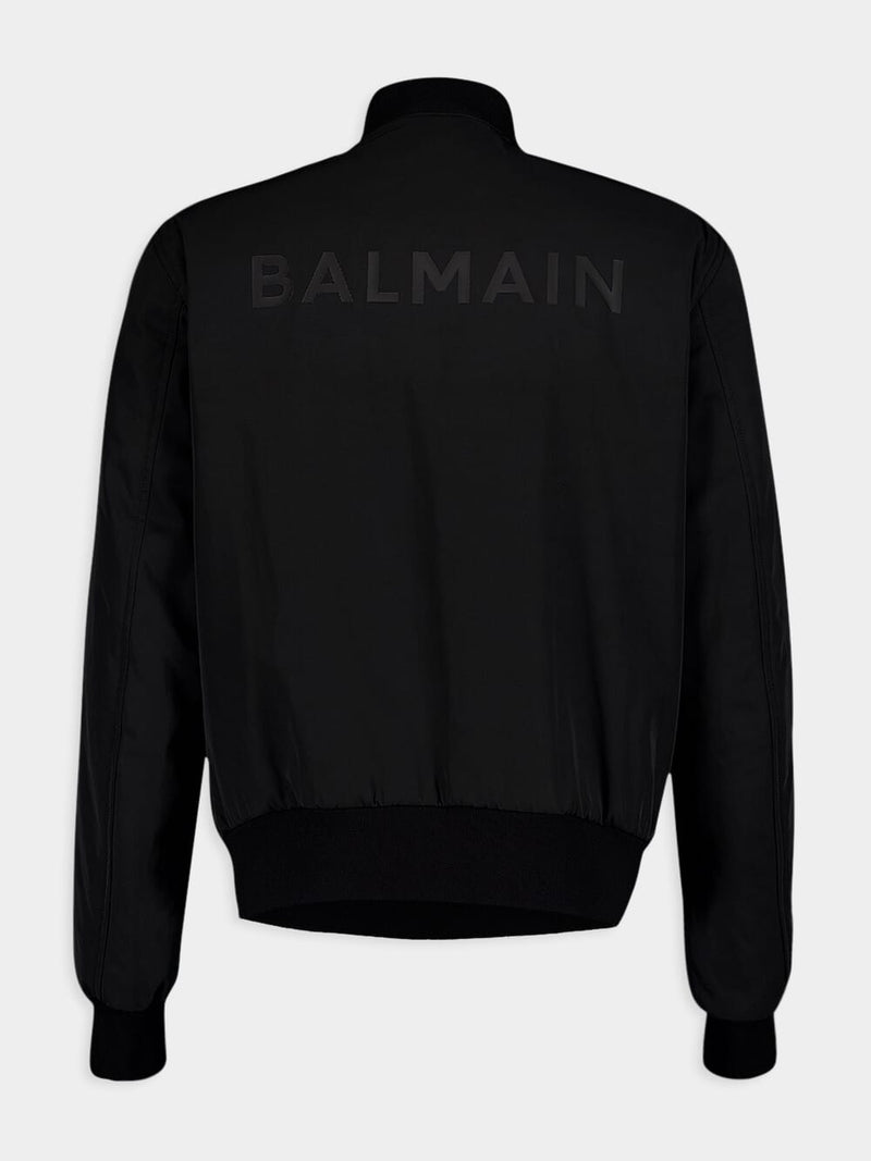 BalmainLogo-Applique Black Bomber Jacket at Fashion Clinic