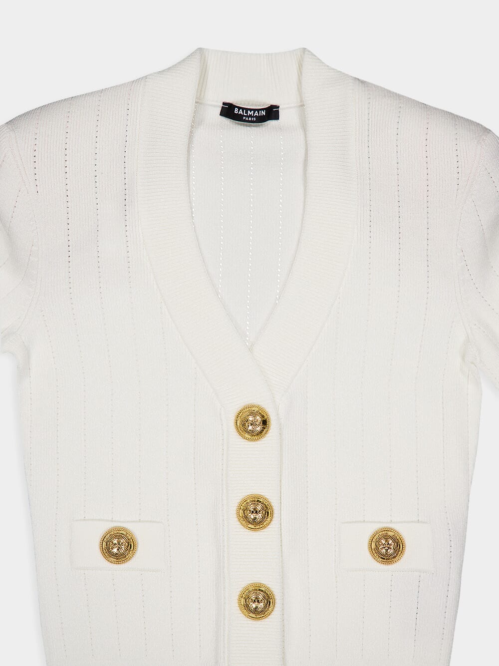 BalmainRibbed Knit Buttoned Cardigan at Fashion Clinic