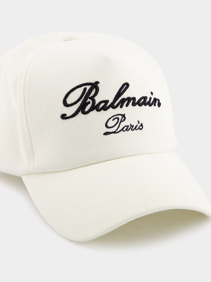 BalmainSignature Embroidery White Cotton Baseball Cap at Fashion Clinic