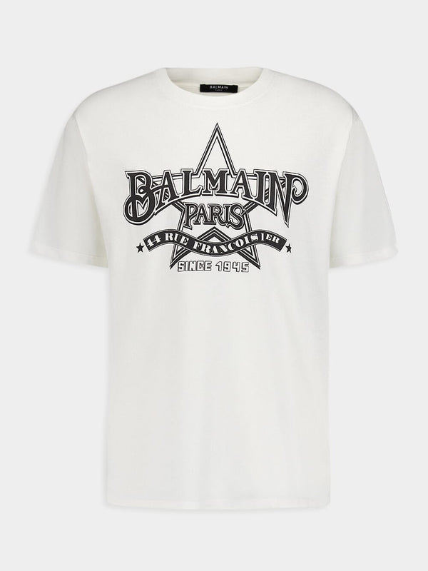 BalmainStar Logo Graphic White T-Shirt at Fashion Clinic