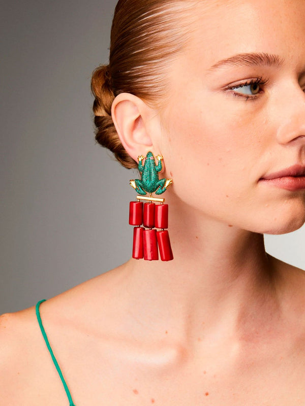 Begüm KhanFrog Coral emerald earrings at Fashion Clinic
