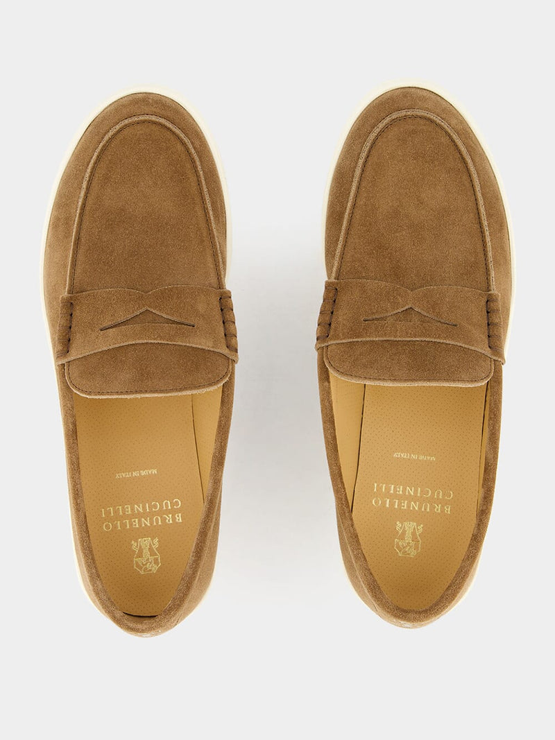 Brunello CucinelliBrown Suede Penny Loafers at Fashion Clinic