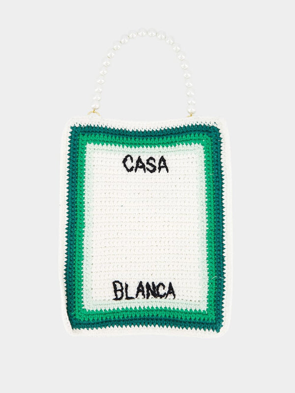 CasablancaBeaded Pearl Green Crochet Bag at Fashion Clinic