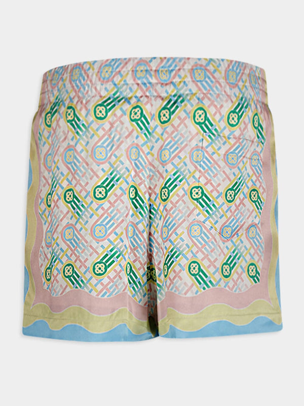 CasablancaPastel Geometric Silk Shorts at Fashion Clinic