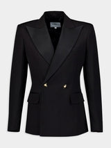 CasablancaPeak-Lapels Double-Breasted Black Blazer at Fashion Clinic