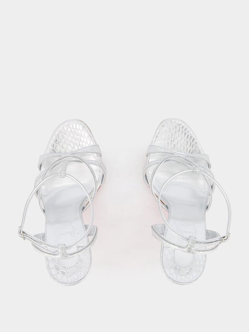 Christian LouboutinTangueva 100 Mm Strappy Silver Sandals at Fashion Clinic