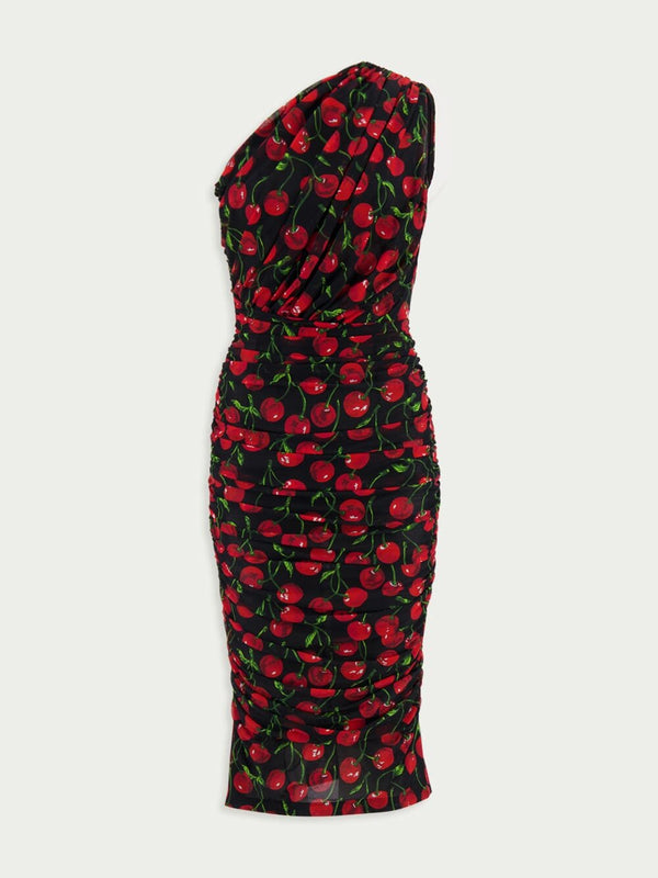 Dolce & GabbanaCherry-Print Ruched Midi Dress at Fashion Clinic