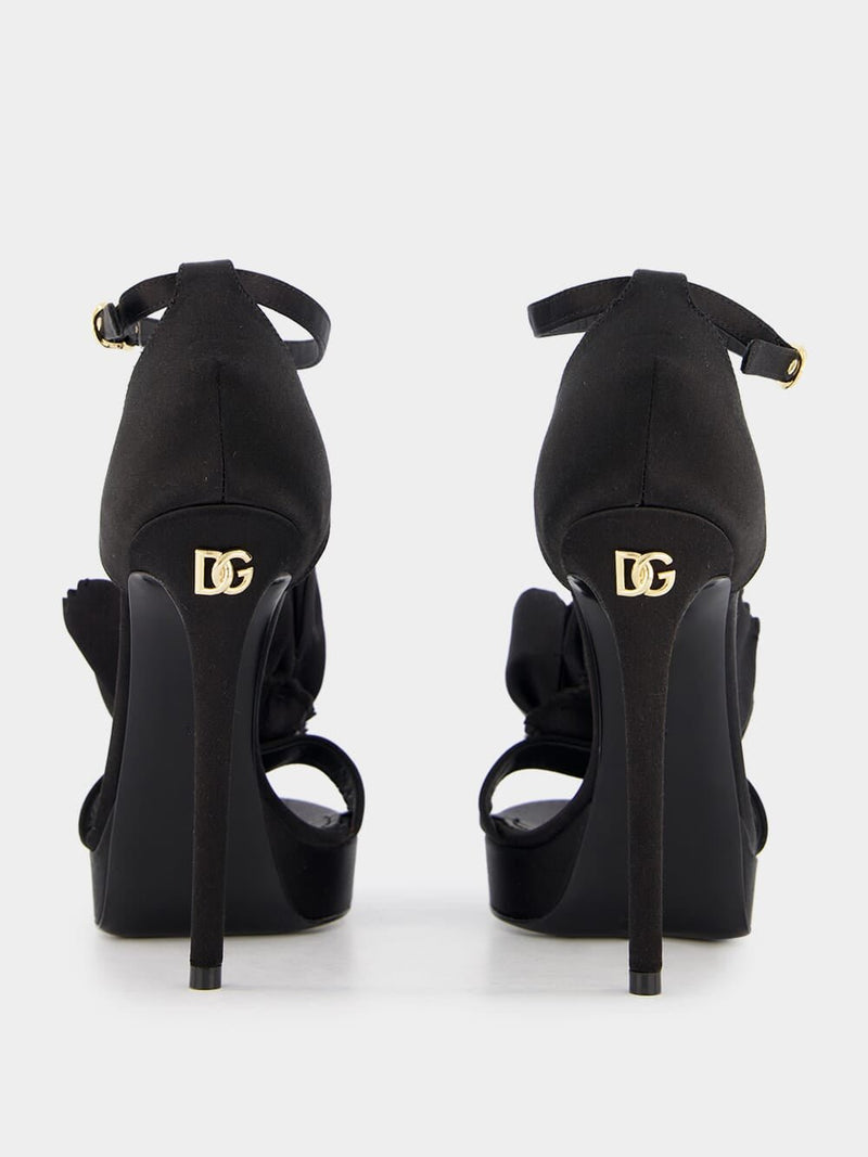 Dolce & GabbanaFloral Appliqué Satin Platform 105mm Sandals at Fashion Clinic