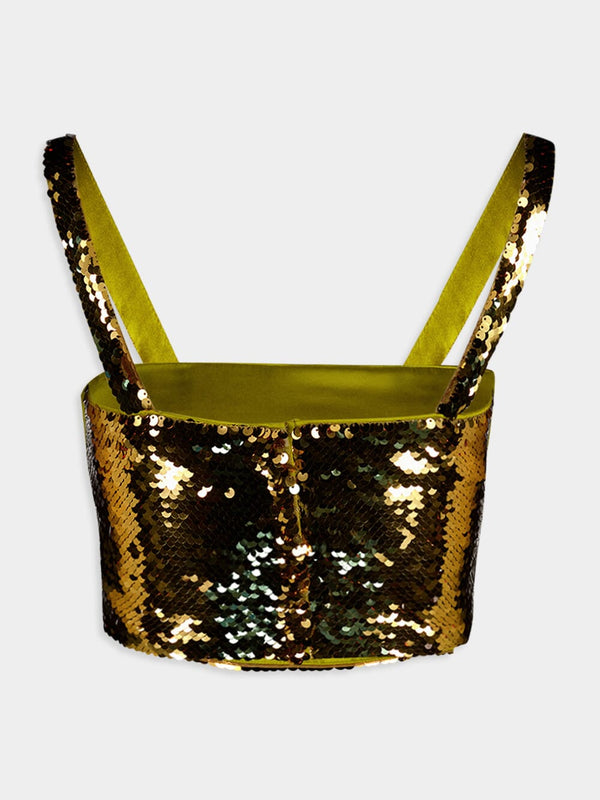Dolce & GabbanaGold Sequined Crop Top With Straps at Fashion Clinic