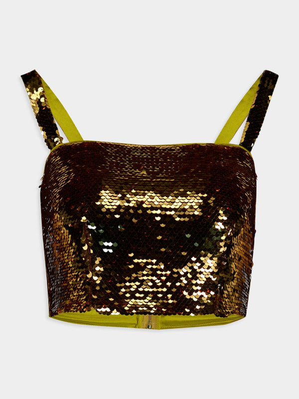 Dolce & GabbanaGold Sequined Crop Top With Straps at Fashion Clinic