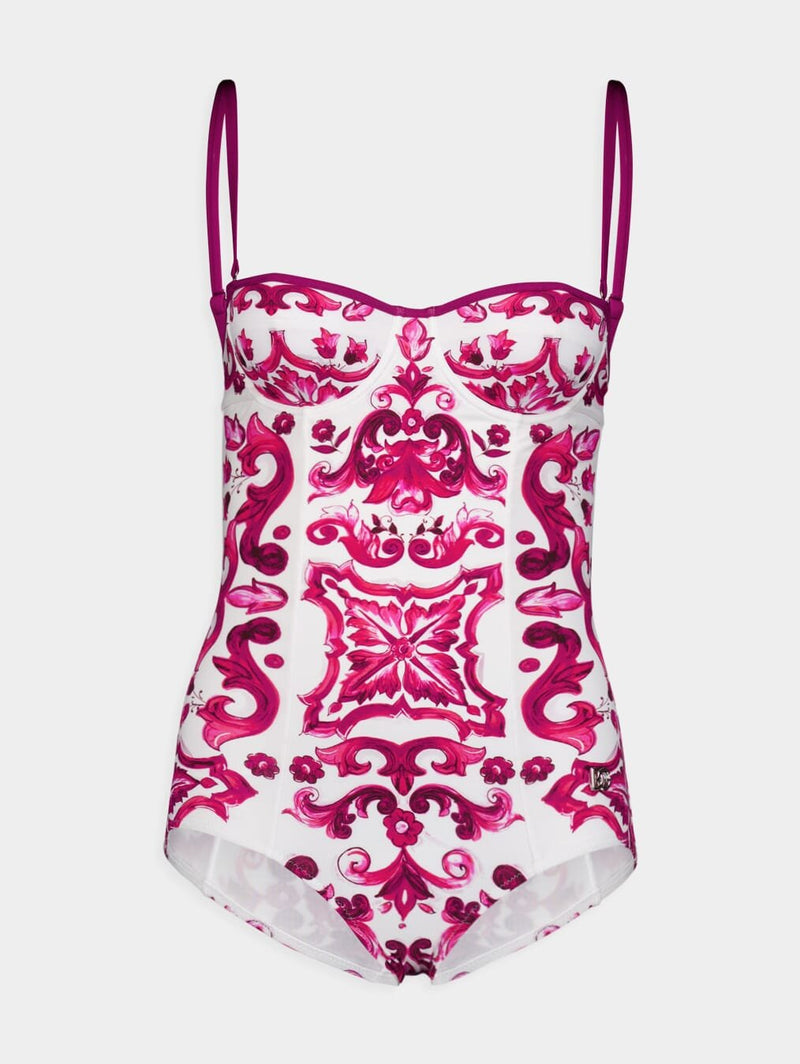 Dolce & GabbanaMajolica Print Balconette Swimsuit at Fashion Clinic