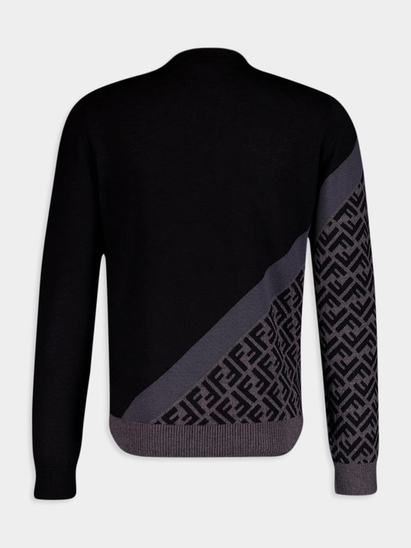 FendiGeometric Contrast Black and Grey Sweater at Fashion Clinic