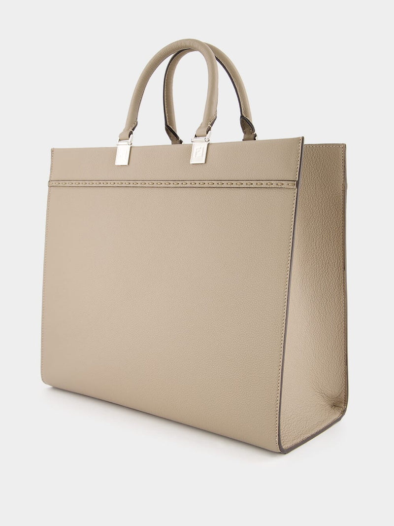 FendiLeather Medium Beige Sunshine Shopper at Fashion Clinic