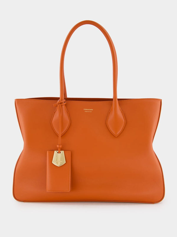 FerragamoMedium Orange Leather Tote Bag at Fashion Clinic
