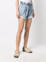 FramePaperbag denim shorts at Fashion Clinic