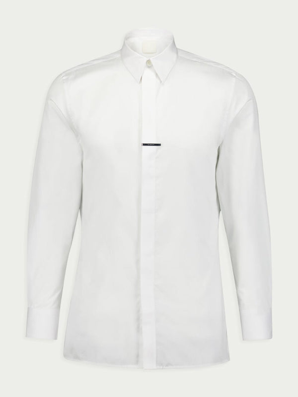 GivenchyLogo-Plaque Pointed-Collar Cotton Shirt at Fashion Clinic