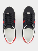 GucciAce Web-Trim Leather Sneakers at Fashion Clinic