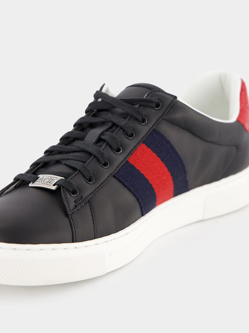 GucciAce Web-Trim Leather Sneakers at Fashion Clinic