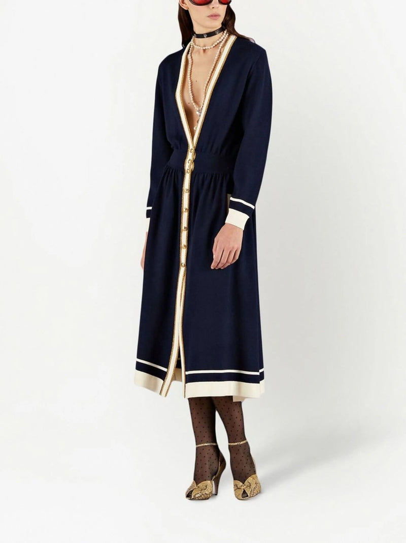 GucciButton-Embellished Wool Midi Dress at Fashion Clinic