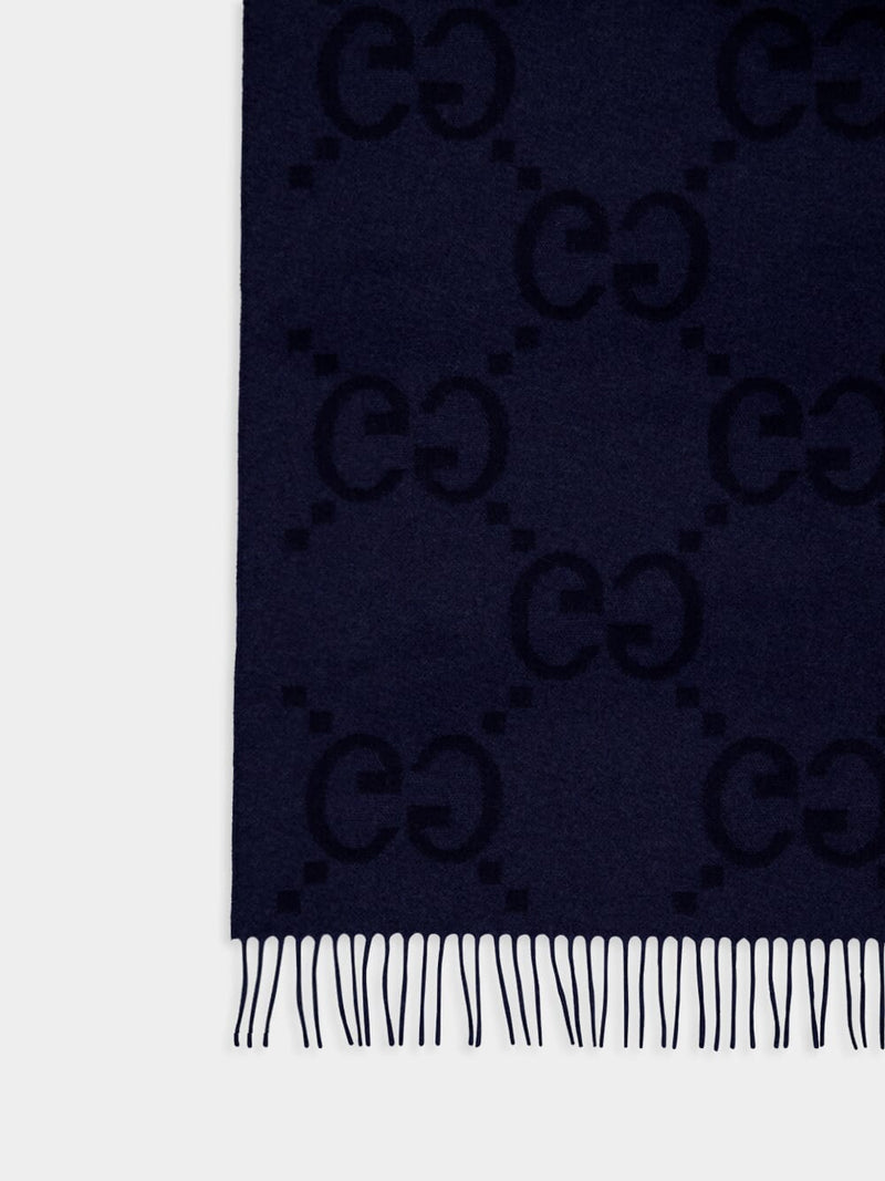 GucciGG Cashmere Jacquard Blue Scarf at Fashion Clinic