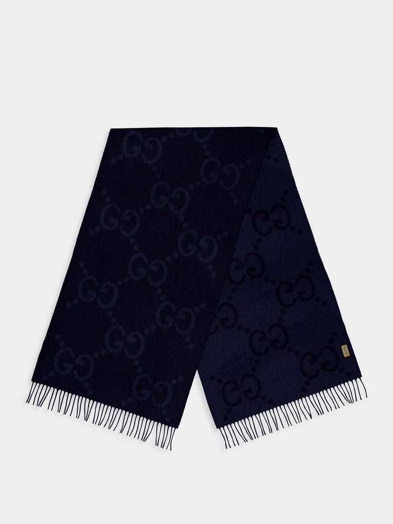 GucciGG Cashmere Jacquard Blue Scarf at Fashion Clinic