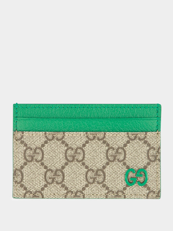GucciGreen Leather Trim Gg Detail Cardholder at Fashion Clinic