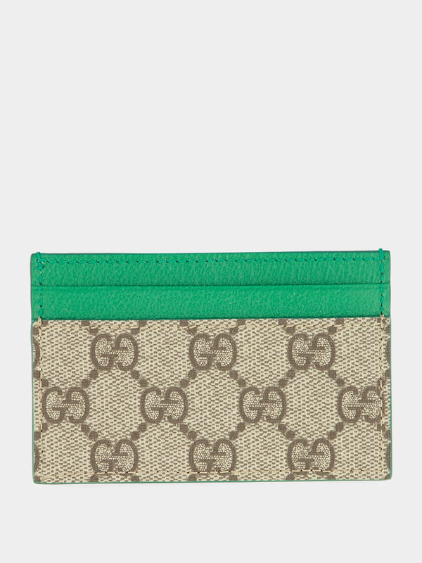 GucciGreen Leather Trim Gg Detail Cardholder at Fashion Clinic