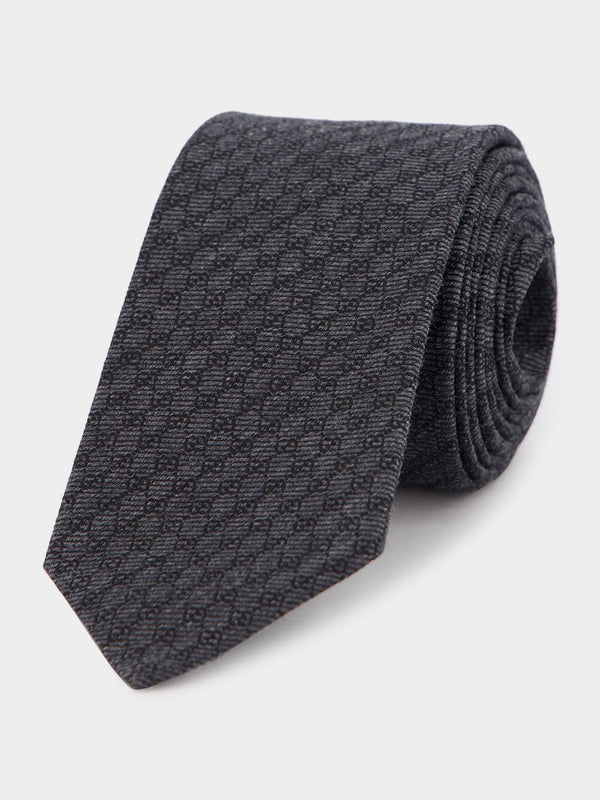 GucciInterlocking G Black Silk Wool Jacquard Tie at Fashion Clinic