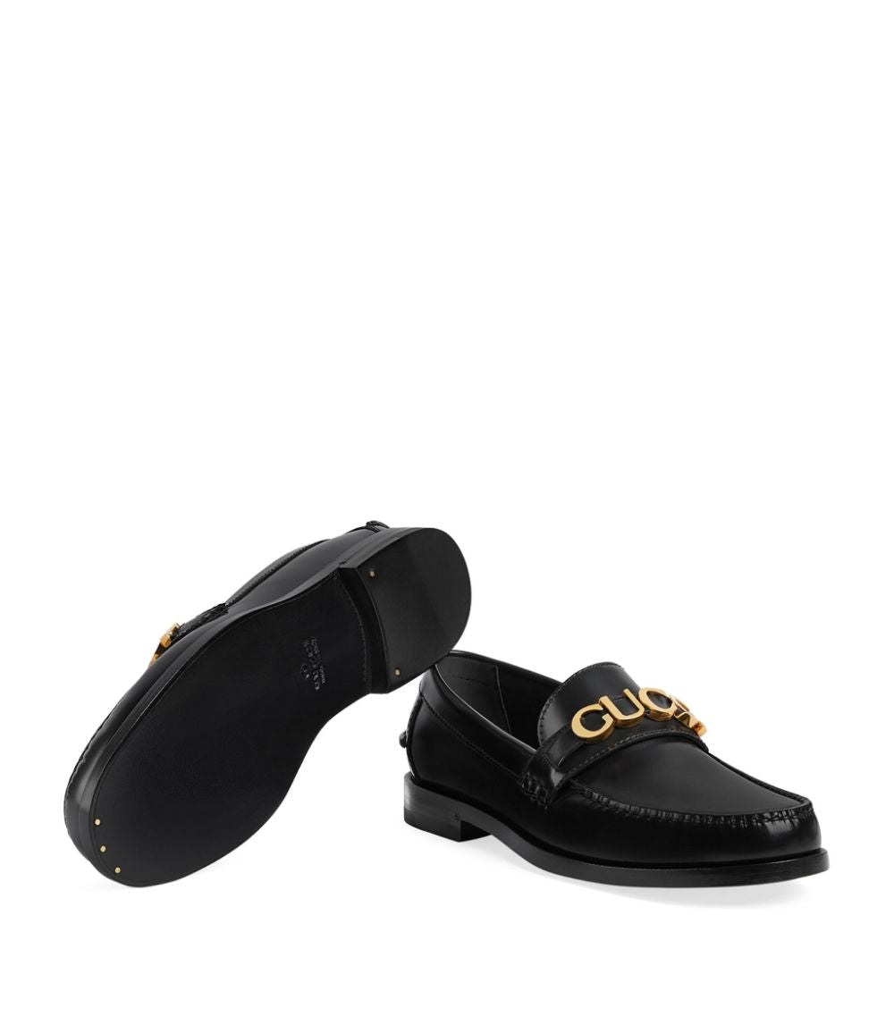 Gucci Leather Loafers Black w/GoldToned Hardware Fashion Clinic