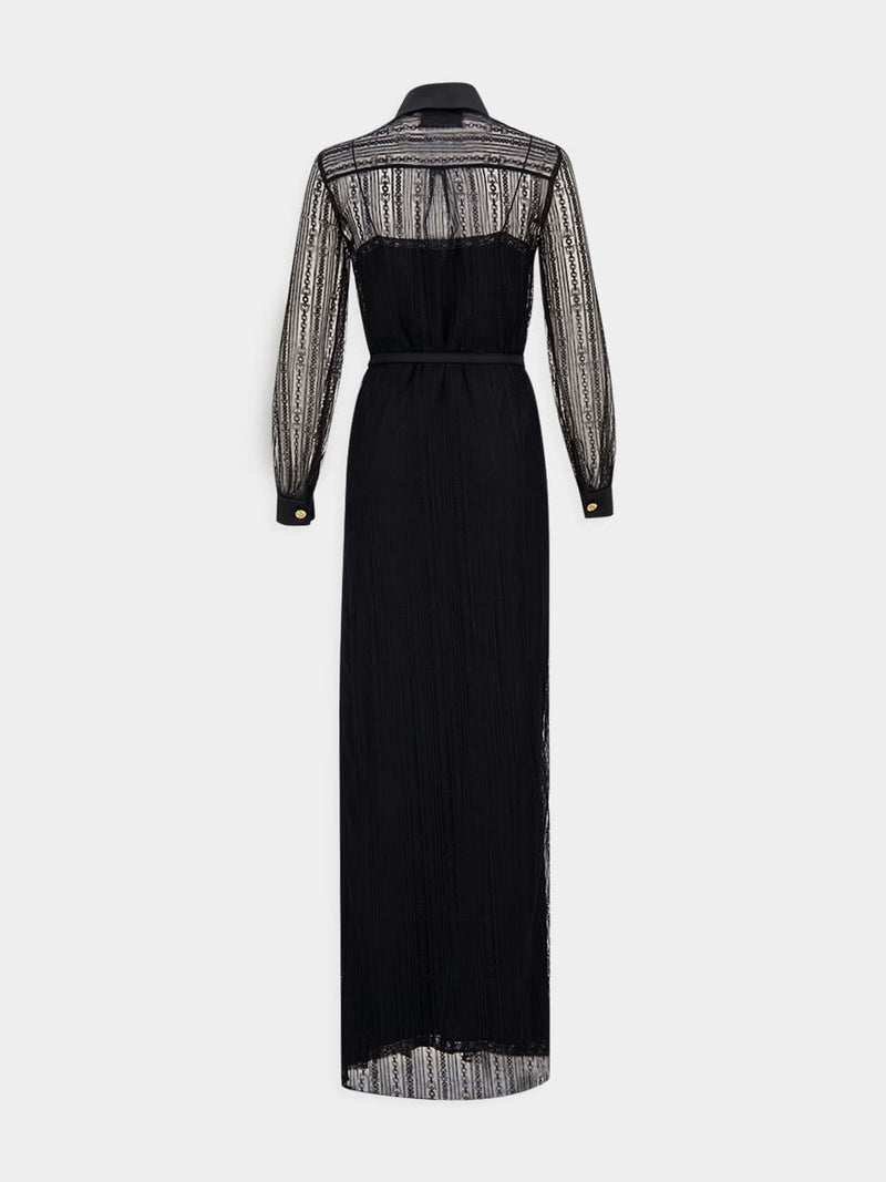 GucciLeather-Trimmed Lace Maxi Dress at Fashion Clinic