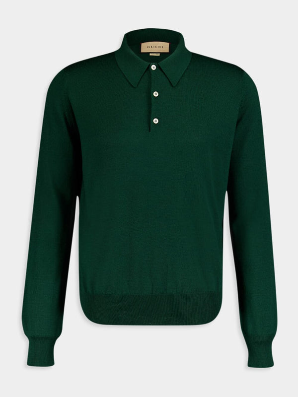 GucciLogo-Embroidered Wool Polo Sweater at Fashion Clinic