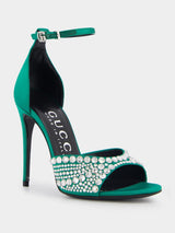GucciSatin High Heel Sandals With Crystals at Fashion Clinic