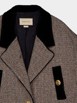 GucciVelvet-Trim Wool-Blend Herringbone Coat at Fashion Clinic
