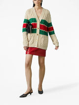 GucciWeb Stripe Cable-Knit Cardigan at Fashion Clinic