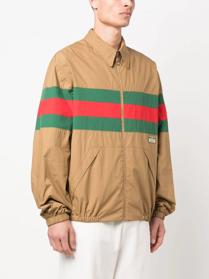 GucciWeb-Stripe Zip-Up Cotton Shirt Jacket at Fashion Clinic