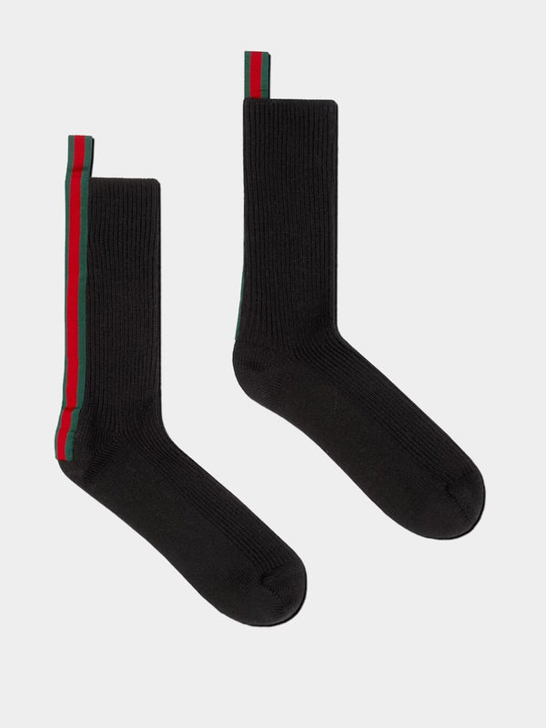 GucciWool Blend Black Socks With Web at Fashion Clinic