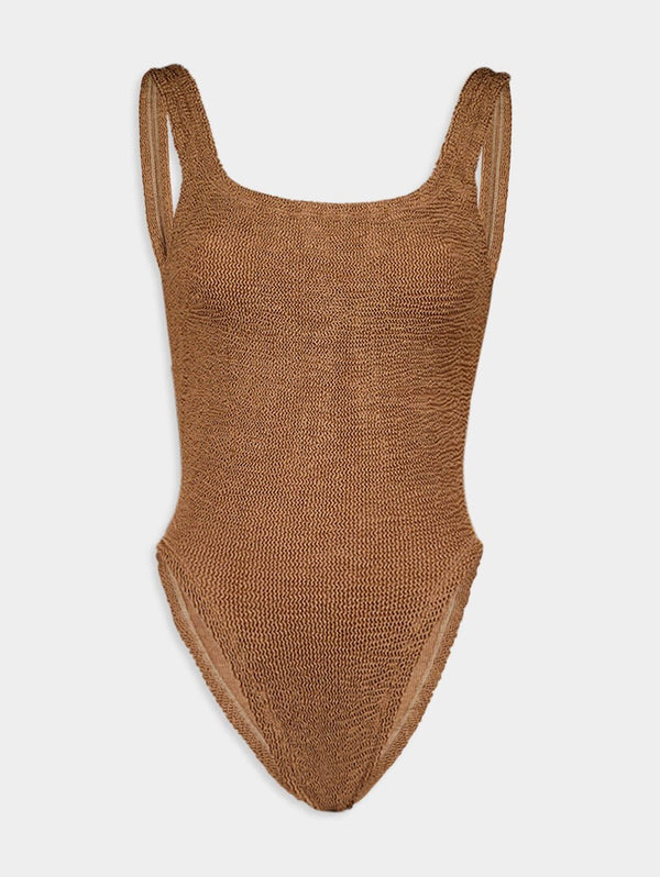 Hunza GSquare-Neck Crinkle-Effect Swimsuit at Fashion Clinic