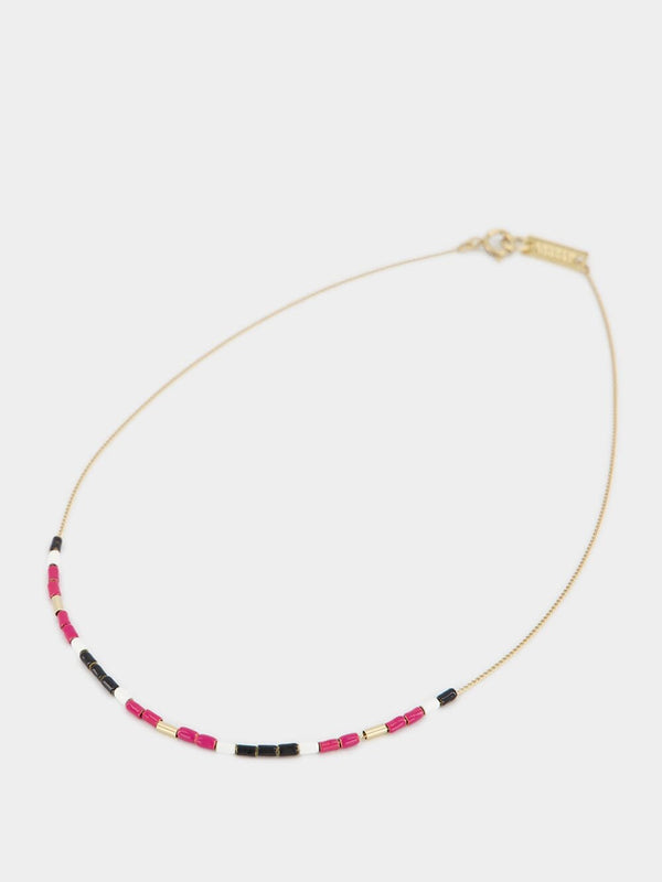 Isabel MarantChain-Link Beaded Pink Necklace at Fashion Clinic