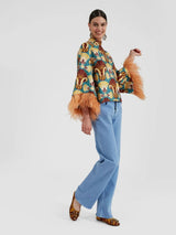 La DoubleJGraphic-Print Silk Top with Feathers at Fashion Clinic