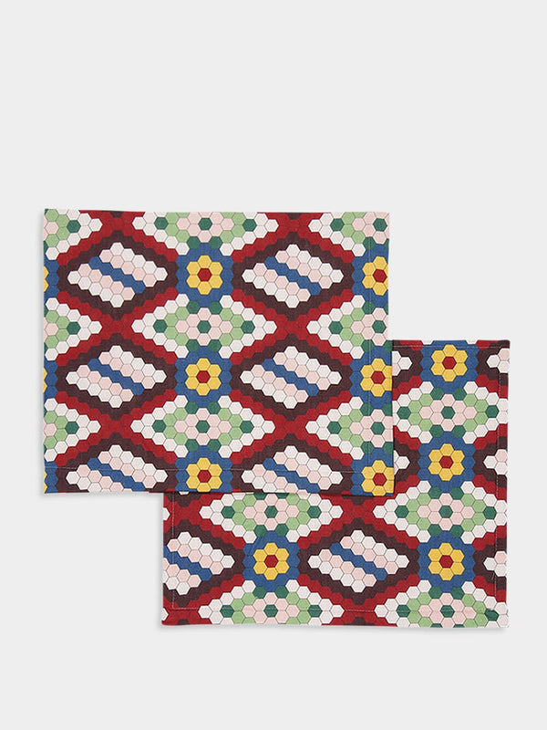 La DoubleJHoneycomb Tiles Linen Set Of 2 Placemats at Fashion Clinic