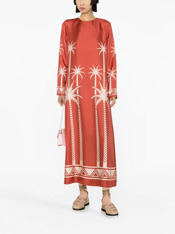 La DoubleJPalm Tree-Print Silk Maxi Dress at Fashion Clinic